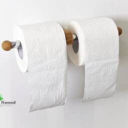 Double Toilet Paper Holder Wood & Stainless Steel Wall Mount - thumbnail 2