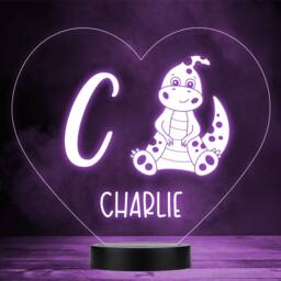 Kids Baby Dinosaur Initial Letter C Heart Led Personalised Gift Night Light - thumbnail 1