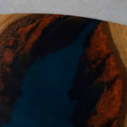 Custom Resin Table Made Of Oak, Dark Blue Uv Resin, Wooden Live Edge Coffee Table, Round With Steel Leg, Elegant Furniture - thumbnail 4
