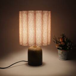 Handmade Brown Ceramic Table Lamp With Fabric Shade - thumbnail 4
