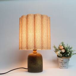 Handmade Brown Ceramic Table Lamp With Fabric Shade - thumbnail 1