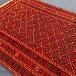 5x6.4 Afghan Square Red Diamond Lattice Wool Rug, High Pile Mixture Weaved Mushwani Area Tribal Boho Entryway Accent Geometric Rug - thumbnail 4