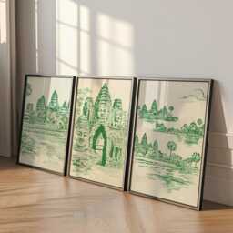 Set Of 3 Cambodia Posters, Southeast Asia Travel Wall Art, Temple Landscape Print Set, Modern Artwork, Cultural Home Decor, Warm Tone Style - thumbnail 3