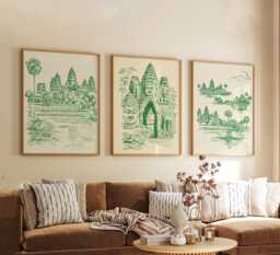 Set Of 3 Cambodia Posters, Southeast Asia Travel Wall Art, Temple Landscape Print Set, Modern Artwork, Cultural Home Decor, Warm Tone Style
