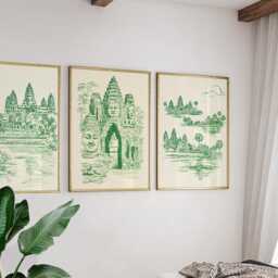 Set Of 3 Cambodia Posters, Southeast Asia Travel Wall Art, Temple Landscape Print Set, Modern Artwork, Cultural Home Decor, Warm Tone Style - thumbnail 4