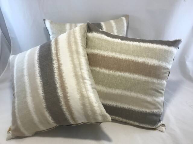 Taupe-Beige Printed Stripe Cotton Cushion Covers From The Taupe Collection - image 1