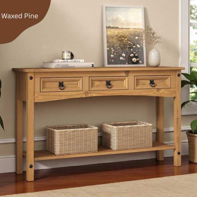 Rustic Console Table With Drawers Wooden Hallway Cabinet - image 1