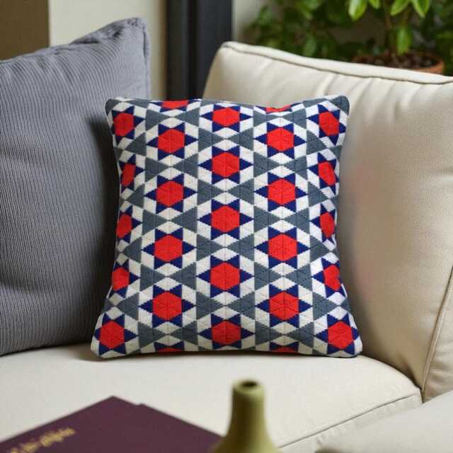 Hand Stitched One Of A Kind Bargello Needlepoint Cushion Geometric Wool Pillow - image 1