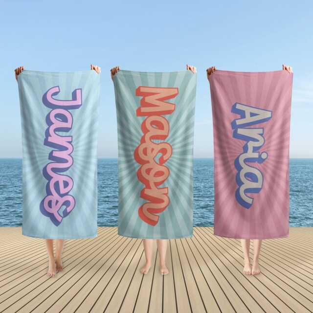 Personalized Beach Towel, Retro Style Custom Towel With Name, Outside Birthday Vacation Gift, Summer Essentials - image 1