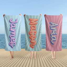 Personalized Beach Towel, Retro Style Custom Towel With Name, Outside Birthday Vacation Gift, Summer Essentials - thumbnail 1