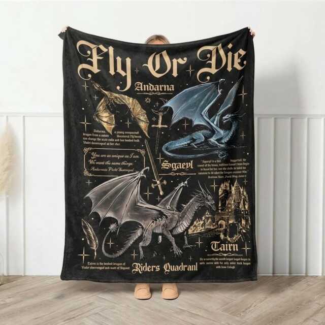 Fly Or Die Blanket, Fourth Wing Inspired Iron Flame Empyrean Series, Onyx Storm Dragon Lover Throw - image 1