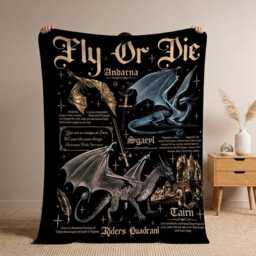 Fly Or Die Blanket, Fourth Wing Inspired Iron Flame Empyrean Series, Onyx Storm Dragon Lover Throw - thumbnail 3