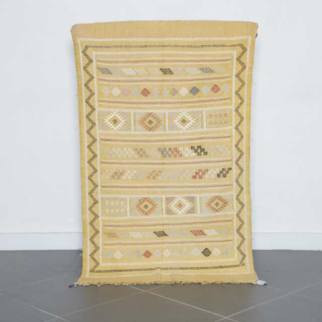 Yellow Moroccan Kilim Rug 3x4.5Ft Handwoven Berber Wool Carpet - image 1