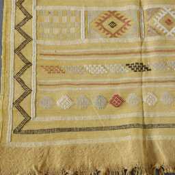 Yellow Moroccan Kilim Rug 3x4.5Ft Handwoven Berber Wool Carpet - thumbnail 3