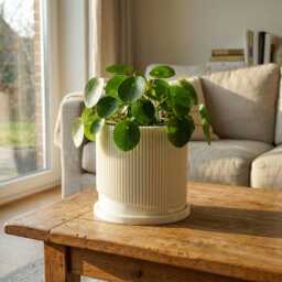 Modern Ribbed Indoor Pots For Plants With Drainage & Saucer, Minimal Wave Planter, Shelf Decor, Tabletop Host Gift, Housewarming Present - thumbnail 4