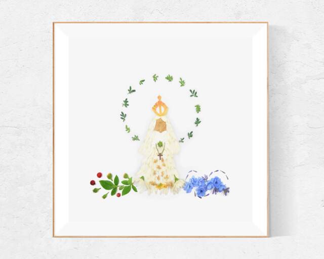 Virgen Del Valle Wall Art, Catholic Mother Of Jesus Print Decor, Made With Flowers & Leaves, Venezuelan, Nueva Esparta - image 1