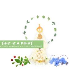 Virgen Del Valle Wall Art, Catholic Mother Of Jesus Print Decor, Made With Flowers & Leaves, Venezuelan, Nueva Esparta - thumbnail 2