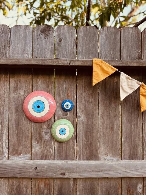Handmade Ceramic Evil Eye Wall Hanging Boho Home Decor, House Warming Gift - image 1
