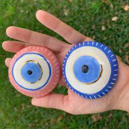 Handmade Ceramic Evil Eye Wall Hanging Boho Home Decor, House Warming Gift - thumbnail 3
