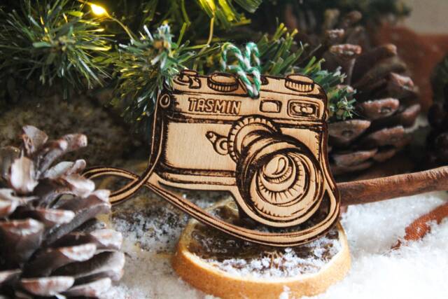 Personalised Photography Christmas Ornament Camera Wood Custom Bauble Laser Engraved Rustic Wooden Name Tree Decoration Irish - image 1