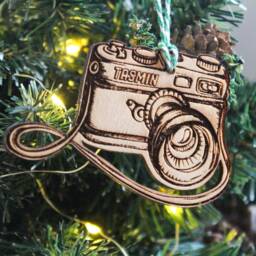 Personalised Photography Christmas Ornament Camera Wood Custom Bauble Laser Engraved Rustic Wooden Name Tree Decoration Irish - thumbnail 2