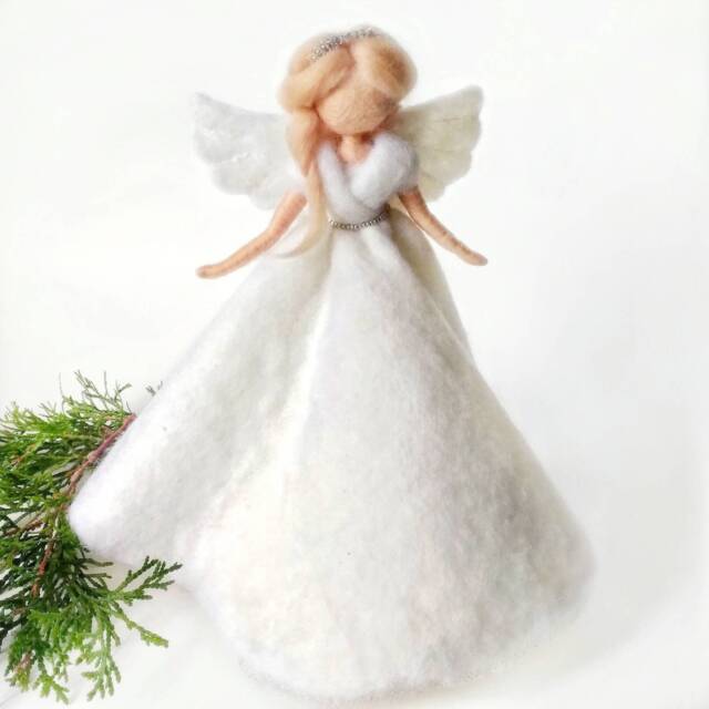 Christmas Angel Tree Topper Silver Needle Felted Doll Wool Ornament Waldorf Felt Gift - image 1