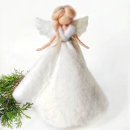 Christmas Angel Tree Topper Silver Needle Felted Doll Wool Ornament Waldorf Felt Gift