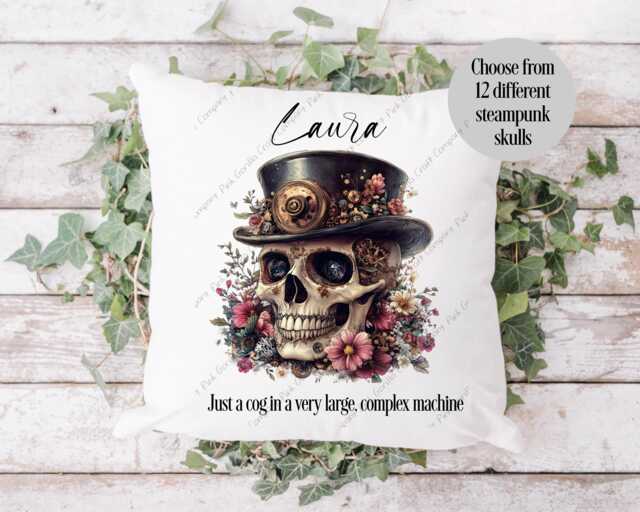 Skull Cushion, Pillow, Steampunk Skull, Cushion, Gift, Gothic Steampunk, Gift, Gift For Her - image 1