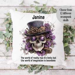 Skull Cushion, Pillow, Steampunk Skull, Cushion, Gift, Gothic Steampunk, Gift, Gift For Her - thumbnail 3
