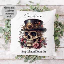 Skull Cushion, Pillow, Steampunk Skull, Cushion, Gift, Gothic Steampunk, Gift, Gift For Her - thumbnail 2