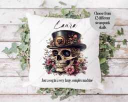 Skull Cushion, Pillow, Steampunk Skull, Cushion, Gift, Gothic Steampunk, Gift, Gift For Her - thumbnail 1