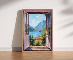 Open Window Henri Matisse Print, Style Fauvism Painting, Modern Exhibition Patio Doors Italy Mediterranean, Lake Como - thumbnail 1