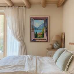 Open Window Henri Matisse Print, Style Fauvism Painting, Modern Exhibition Patio Doors Italy Mediterranean, Lake Como - thumbnail 3