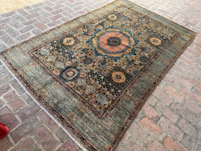5x9 Afghan Wool Rug - Handwoven Oriental Medallion Carpet Rustic Green & Brown Tones Elegant Traditional Home Accent Boho Gift - image 1
