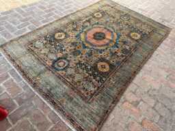 5x9 Afghan Wool Rug - Handwoven Oriental Medallion Carpet Rustic Green & Brown Tones Elegant Traditional Home Accent Boho Gift - thumbnail 1