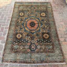 5x9 Afghan Wool Rug - Handwoven Oriental Medallion Carpet Rustic Green & Brown Tones Elegant Traditional Home Accent Boho Gift - thumbnail 3
