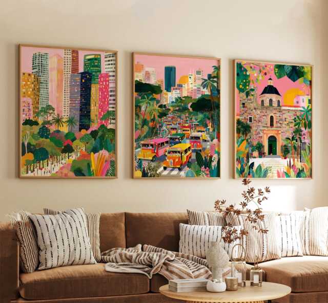 Manila Philippines Poster Set Of 3, Vintage Inspired City Landscape Wall Art, Neutral Asian Travel Prints - image 1