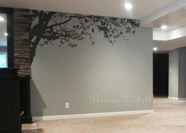 Wall Decals Nursery Wall Decals-Corner Top Tree Branch-Leafy Branch Decals Decor With Birds Decal - Dk232 - image 1