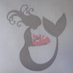 Embroidered Mommy Mermaid & Baby Pillow On Linen Fabric - 16x16 - thumbnail 3