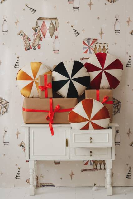 Set Of Three Christmas Patchwork Pillows, Holiday Gift For Kids, Lollipop Cushion, Candy-Inspired Decorative Festive Throw Pillows - image 1