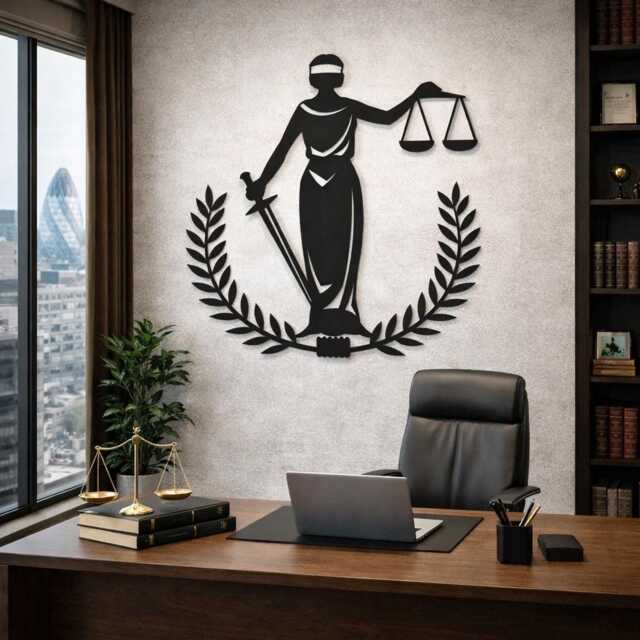 Lady Justice Themis With Laurel Wreath Metal Wall Art, Lawyer Office Decor, Law Firm Sculpture, Symbol Art - image 1
