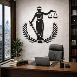 Lady Justice Themis With Laurel Wreath Metal Wall Art, Lawyer Office Decor, Law Firm Sculpture, Symbol Art