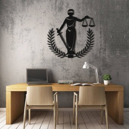 Lady Justice Themis With Laurel Wreath Metal Wall Art, Lawyer Office Decor, Law Firm Sculpture, Symbol Art - thumbnail 3