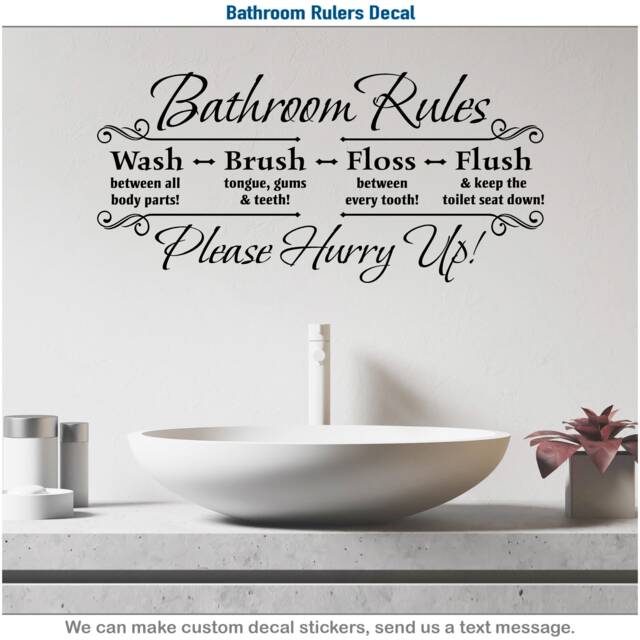 Bathroom Rules, Quote Saying, Vinyl Wall, Home Decor Art, Sticker Decal, 052 - image 1