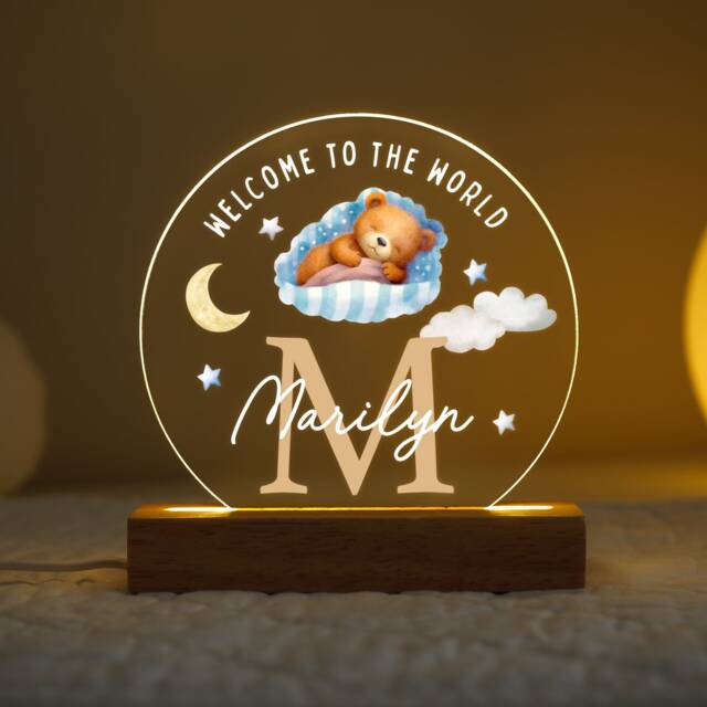 Personalised Led Baby Lamp, New Night Light Gift, Hello World Nursery Plaque, Gift For Bedroom, Boys Bedroom Light, Sign - image 1
