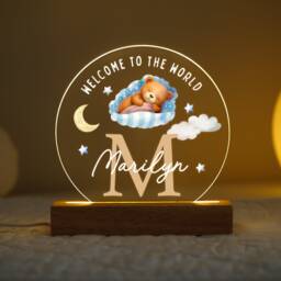 Personalised Led Baby Lamp, New Night Light Gift, Hello World Nursery Plaque, Gift For Bedroom, Boys Bedroom Light, Sign - thumbnail 1