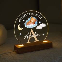 Personalised Led Baby Lamp, New Night Light Gift, Hello World Nursery Plaque, Gift For Bedroom, Boys Bedroom Light, Sign - thumbnail 3
