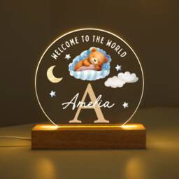 Personalised Led Baby Lamp, New Night Light Gift, Hello World Nursery Plaque, Gift For Bedroom, Boys Bedroom Light, Sign - thumbnail 2