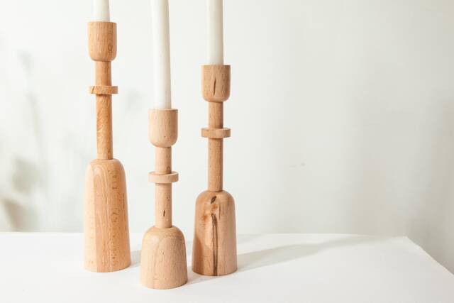 Personalized Wood Candlestick Set Handmade Minimalist Home Decor - image 1