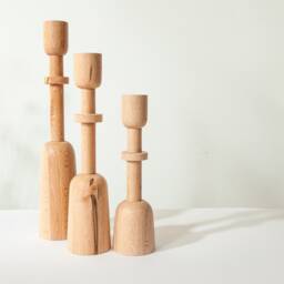 Personalized Wood Candlestick Set Handmade Minimalist Home Decor - thumbnail 2
